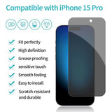 2+2 Pack for iPhone 15 Pro Privacy Screen Protector with Camera Lens Protector Full Coverage Anti-Spy Tempered Glass Film 9H Hardness Easy