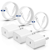 3-Pack 20W USB-C Fast Charger with 3+6+10ft Cables for iPhone & iPad