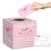 Pink Bow Diaper Raffle Baby Shower Game, Pink Bow Diaper Raffle Baby Shower Party Kit, Including 50 Pink Bow Diaper Raffle Tickets, Diaper Raffle Baby Shower Decor, Pink Bow Raffle Game Box