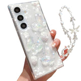 For Samsung Galaxy A16 5G Clear Glitter Case, Cute 3D Butterfly Floral Crystal Pearl Bling Sparkle Shiny With Wrist Strap Soft Tpu Aesthetic Women Girls Phone Case For Galaxy A16 6.7" (Clear)