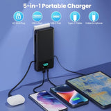 Portable Charger 33800Mah Usb C Power Bank With Built-In Cables & Ac Wall Plug,25W Fast Charging+Qc 4.0 Phone Charger,4 Output Lcd Display Battery Pack Compatible With Iphone16/15,Samsung,Android Etc