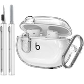 Compatible With Beats Studio Buds/Studio Buds Plus Case Cover Clear 2021/2023 Men Lock Clip With Cleaner Kit, Protective Cover For New Beats Studio Buds + Wireless Earbuds Case With Keychain, Clear