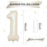 40" Cream Number 1 Balloon, Beige Large 1st Birthday Foil Balloon for Party Decor