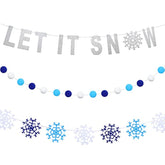 Silver Glitter Let It Snow Banner Winter Snowflake Garland Banner Wool Felt Ball Pom Pom Garland For Christmas Holiday Party Decorations