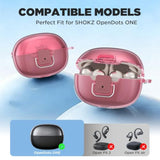 Double Security Lock Case for SHOKZ OpenDots ONE Open-Ear Headphones with Keychain & Cleaning Kit, Shockproof Clear TPU Protective Cover for SHOKZ OpenDots ONE Clip-On Earbuds Charging Case (Clear Pink)