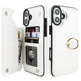 Onetop For Iphone 16 Plus Wallet Case With Card Holder, 360° Rotation Ring Kickstand Rfid Blocking Pu Leather Double Magnetic Clasp Shockproof Cover For Women And Girls 6.7 Inch (White)