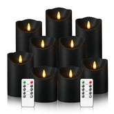 Flameless Candles with Remote, Battery Operated Flickering Flameless Candles, LED Candles with Timer 2/4/6/8H, with Realistic LED Candles Set of 9 (D3 x H 3" 4" 5" 6" 7") (Black)