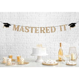 Pre-Strung Mastered It Banner - No Diy - Gold Glitter Graduation Party Banner - Pre-Strung Garland On 10 Ft Strand - Gold Grad Congrats Class Of 2025 Party Decorations & Decor. Did We Mention No Diy