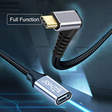 cablecc 10Gbps 100W Male to Female USB 3.1 USB-C Type C Up Down Angled Extension Data Cable with Sleeve for Laptop 2M