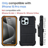 Defender For Iphone 15 Pro Max Case With Clip Holster,Heavy Duty Rugged Full-Body,2 Layers Of Sturdy,Anti-Drop,Military-Grade Defender Cover For Iphone 15 Pro Max Phone Case (Black & Orange)