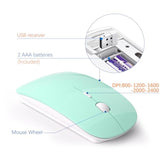 Wireless Keyboard And Mouse Ultra Slim Combo, 2.4G Silent Compact Usb 2400Dpi Mouse And Scissor Switch Keyboard Set With Cover, 2 Aa And 2 Aaa Batteries, For Pc/Laptop/Windows/Mac - Mint Green