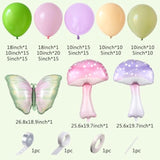 Fairy Princess Balloon Arch, 144Pcs Purple Green Pink Latex Balloons With Mushroom And Buttefly Foil Balloon For Fairytale Girls Birthday Spring Tea Party Decoration