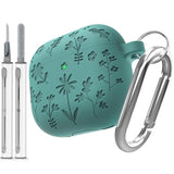 Flora Engraved Case For Airpods 4 Cover Shock-Proof Protective Silicone Case With Keychain For Apple Airpods 4Th Generation 2024 Released (Forest Green)