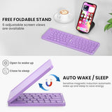 Mini Foldable Bluetooth Keyboard - Portable Wireless Full Size Keyboard (Sync Up To 3 Devices), Ultra-Slim Aluminum Travel Folding Keyboards For Iphone Ipad Mac Android Windows Ios (Purple)