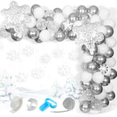 White Silver Snowflake Balloons Garland Arch Kit Metallic White Silver Confetti Latex Balloons With Clear Snowflake Decor For Winter Wonderland Christmas Baby Shower Birthday Party Decorations