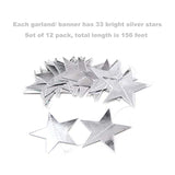 Silver Star Garland Banner Decorations - 156 Feet Bright Silver Paper Garland Hanging Decorations, Glitter Star Bunting Banner For Wedding, Birthday, Holiday, Christmas Party