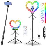 Heart Ring Light, 13" Desk Ring Light with Extendable Selfie Stick Stand for Laptop Video Conference Lighting with Phone Holder Height Adjustable 47