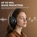 Y8 Noise Cancelling Headphones, Wireless Ldac Hi-Res Audio, 75H Battery Life, Comfortable, Over Ear Headphones Bluetooth 5.3 For Plane/Travel/Office - Black