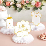 Baby Shower Decorations & Centerpieces - 12-Piece White & Gold Honeycomb Paper Set - Gender Neutral Table Toppers & Table Top Decor, 3 Designs