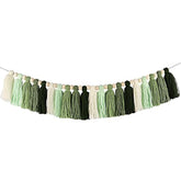 15ft Sage Green Gradient Tassel Garland Handmade Yarn Banner Home Decor