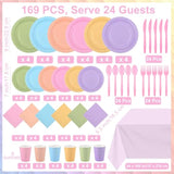 169-Piece Pastel Party Supplies Set for 24 Guests - Plates, Cups, Napkins & More