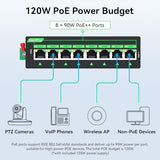 Industrial 8 Port Gigabit Poe++ Switch, 8 X 90W Ports @120W, With Power Supply, Din-Rail Mount, For Ptz Cameras, Voip Phones, Wireless Aps