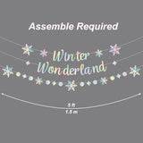 Holographic Winter Wonderland Banner, Iridescent Snowflake Garland Banner For Christmas Decoration