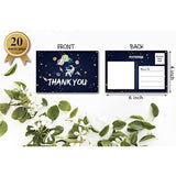 Birthday Thank You Postcards, Outer Space Theme, Astronaut Rocket Ship Thank You Cards For Kids Girls Boys Birthday Party, Baby Shower Party, Set Of 20 (A04)