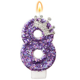 Birthday Number Candles,Purple Crown Birthday Candles For Cake,Glitter Number 8 Candle Cake Topper With Sequins For Anniversary Celebrations Supplies (Number 8)