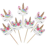 48Pcs Rainbow Unicorn Cupcake Toppers Picks Double-Sided Paper Unicorn Cake Toppers For Birthday Party Dessert Decoration