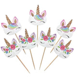48Pcs Rainbow Unicorn Cupcake Toppers Picks Double-Sided Paper Unicorn Cake Toppers For Birthday Party Dessert Decoration