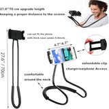 Cell Phone Stand Hanging On Neck Upgraded, Hands-Free Mobile Phone Holder Clip On Bed/Table 360° Rotation Iphone Tablet Mount Bracket, 27.6''/70 Cm Length For 4.7''-7.6'' Screen