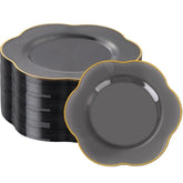 100pcs Gray Plastic Plates Gold Rim Party Wedding Holiday New Year Supplies