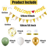 21pcs Green Gold Welcome Home Balloons & Banner Set for Party Decor