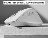M6 Wireless All Silent Gaming Optical Mouse, 8000Hz Tri-Mode 2.4 Ghz/Bluetooth 5.3/Wired, Pixart 3950 Sensor, 30000 Dpi, Magnetic Metal Scroll Wheel For Windows Pc/Mac - White