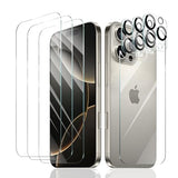 3+3+1-Pack, Screen Protector and Camera Lens Protector for iPhone 16 Pro with Back Tempered Glass Film, Impact-Protection, HD, Anti-Scratch, 9H