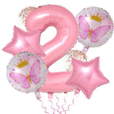 8PCS Butterfly Balloons 2nd Birthday Decorations Pink Fairy Party Supplies Set