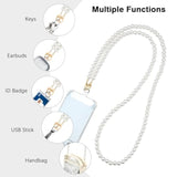 MoKo Universal Phone Lanyard, Pearl Beaded Cell Phone Chain Crossbody Strap Anti-Theft Detachable Women Cellphone Lanyards Around The Neck with Patches for iPhone, Most Smartphones - White