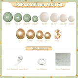 Sage Green Gold Balloon Arch Kit, 143Pcs Sage Green And Sand White Gold Balloons Garland Arch Kit Coffetti Balloons For Birthday Wedding Baby Shower Gender Reveal Decorations