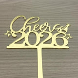 Cheer To 2026 Cake Topper, Mirror Gold Happy New Year 2026 Acrylic Cake Decorations, Welcome 2026 New Year'S Eve Carnival, Happy 2026 Party Decorations Supplies