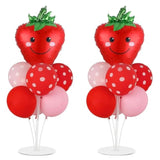 Strawberry Party Balloons Stand Kit 2 Sets With 2 Strawberries Foil Balloons Sweet Strawberry 1St Party Balloon Centerpieces For Tables For Girls Strawberries Birthday Themed Decorations