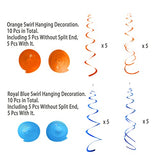 Orange and Royal Blue Foil Swirl Hanging Decoration, Pack of 20