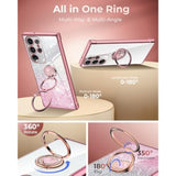 For Galaxy S25 Ultra Case With Stand, For Samsung Galaxy S25 Ultra Case With Double Ring, Women Girls Bling Luxury Glitter Clear Phone Case Cover Heart For Samsung S25 Ultra, Rose Gold