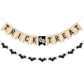 Unwish Trick or Treat Burlap Banner - Glitter Bat Garland for Halloween Mantel & Wall Decor