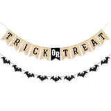 Unwish Trick or Treat Burlap Banner - Glitter Bat Garland for Halloween Mantel & Wall Decor