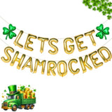 Let'S Get Shamrocked Gold Letter Balloons, Gaint 16 Inch St. Patrick'S Day Decorations With 2Pcs 18 Inch Green Clover Foil Balloon Set Irish Festival Holiday Party Favor For Spring Parade Celebration