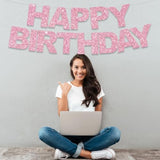 Pink Happy Birthday Banner, Pre-Strung Party Decorations for Women & Kids