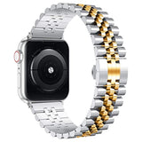 Compatible With Apple Watch Ultra 2 Band 49Mm 46Mm 45Mm 44Mm 42Mm,Stainless Steel Heavy Band With Butterfly Folding Clasp Link Bracelet For Iwatch Ultra Series 10/9/ 8/7/6Men,Silver/Gold