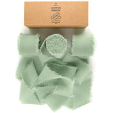 3 Rolls Handmade Fringe Chiffon Silk Ribbon 1.5" X 7Yd Sage Green Ribb