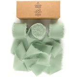 3 Rolls Handmade Fringe Chiffon Silk Ribbon 1.5" X 7Yd Sage Green Ribb
